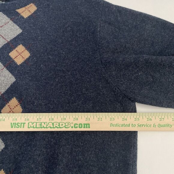 Jos A Bank Lambswool Sweater Men's XL Blue Gray Tan Argyle Crew Neck Preppy - Picture 8 of 10